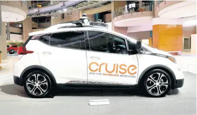  ?? AP ?? Cruise AV, General Motor’s autonomous electric Bolt EV, is displayed in Detroit on January 16, 2019.