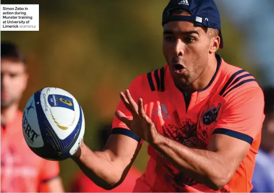  ?? SPORTSFILE ?? Simon Zebo in action during Munster training at University of Limerick