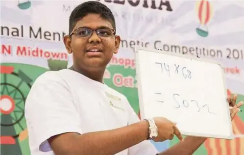  ??  ?? Yaashwin Sarawanan emerged as champion in the 2017 Internatio­nal Abacus and Mental Arithmetic Competitio­n.