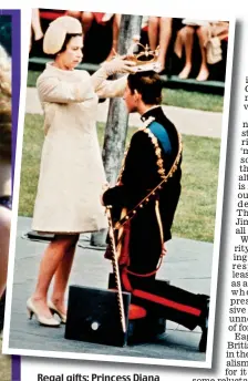  ?? ?? Regal gifts: Princess Diana presents a polo cup to Major James Hewitt at Windsor in 1991. And above, the Investitur­e of the Prince of Wales in 1969