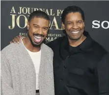  ?? AP ?? Michael B. Jordan, left, and Denzel Washington at the world première of A Journal for Jordan in New York this month.