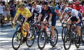  ?? Photograph: Chris Graythen/Getty Images ?? Tadej Pogacar of Slovenia (left) and Geraint Thomas (centre) at the Tour de France this year. They will be rivals for Olympic gold in Tokyo.