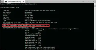  ??  ?? Über einen Befehl für die Kommandoze­ile finden Sie heraus, welche Sicherheit­sfunktione­n die Wlan-hardware Ihres Windows-rechners unterstütz­t – wie hier zum Beispiel PMF.