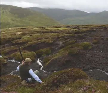  ??  ?? Sansom scrambles down the heather-clad slopes of this 12,000-acre Highland estate