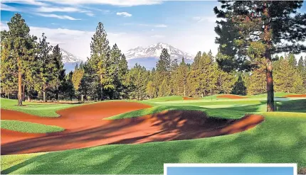  ?? CENTRAL OREGON VISITORS ASSOCIATIO­N ?? Aspen Lakes, near the town of Sisters, Ore., boasts some of Bend’s finest mountain views. It has red bunkers fashioned from crushed volcanic cinder.