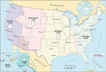  ?? Contribute­d image ?? A map shows time zones for the United States. Legislator­s are considerin­g a measure to move Connecticu­t to a different time zone.