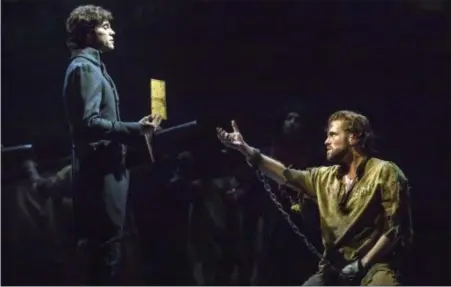  ?? PHOTOS BY MATTHEW MURPHY ?? Josh Davis, left, as Inspector Javert, and Nick Cartell, as Jean Valjean, are terrific in the touring production of “Les Miserables” that is now at Playhouse Square.