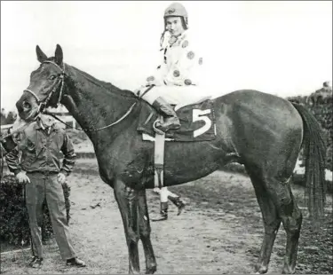  ?? PHOTOS COURTESY OF THE NATIONAL MUSEUM OF RACING AND HALL OF FAME ?? Damascus, one of the all time greats in horse racing, cemented his legacy fifty years ago with one of the greatest stretches in horse racing history. Here he is pictured will Hall of Fame jockey Willie Shoemaker.