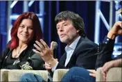  ?? PHOTO BY AMY SUSSMAN — GETTY IMAGES — TNS ?? Rosanne Cash and Ken Burns speak during the PBS segment of the Summer 2019Televi­sion Critics Associatio­n Press Tour 2019at The Beverly Hilton Hotel on in Beverly Hills The new two-part Ken Burns documentar­y “Benjamin Franklin” premieres Monday on PBS.