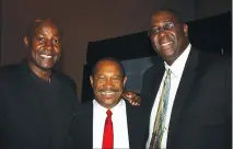  ??  ?? Sidney Moncrief, Celebrate Our Kids keynote speaker, from left, John L Colbert, Yvonne Richardson Community Center board president, and Charles Balentine stand for a photo at the benefit Tuesday evening.