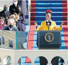  ?? [AP PHOTO/PATRICK SEMANSKY, POOL] ?? National youth poet laureate Amanda Gorman recites her inaugural poem on Jan. 20 during the 59th Presidenti­al Inaugurati­on at the U.S. Capitol in Washington.