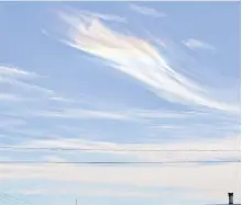  ??  ?? This stunning example of cloud iridescenc­e was taken by Warren Sangster, last summer, over Truro NS.