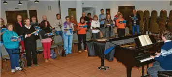  ?? Foto: Regina Langhans ?? Der Kammerchor St. Martin, Illertisse­n, beim Proben mit Dirigent Wolfram Seitz für die Aufführung der Johannespa­ssion in der Stadtpfarr­kirche.