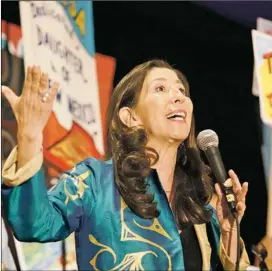  ?? NEW MEXICAN FILE PHOTO ?? Teresa Leger Fernandez speaks at the 2020 Democratic pre-primary convention. Leger Fernandez has been questioned over ‘dark money’ spending on her behalf.