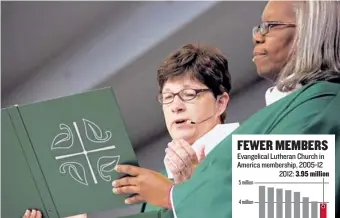  ?? | PROVIDED PHOTO ?? The Rev. Elizabeth Eaton (left) will become presiding bishop of the Chicago-based Evangelica­l Lutheran Church in America on Saturday.