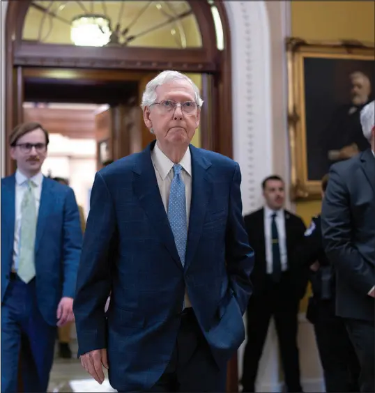  ?? J. SCOTT APPLEWHITE / ASSOCIATED PRESS ?? Senate Minority Leader Mitch Mcconnell, R-KY., leaves the chamber March 14 at the Capitol in Washington.
