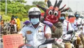  ?? — PTI ?? Traffic police personnel take part in a bike rally for Covid-19 awareness in Chennai on Thursday.