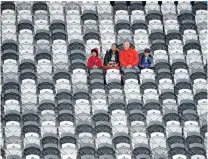  ?? PHOTO: PETER MCINTOSH ?? Plenty to pick from . . . A small group of fans have plenty of seats from which to choose in the South Stand at Forsyth Barr Stadium at last Friday night’s Mitre 10 Cup match between Otago and Northland.