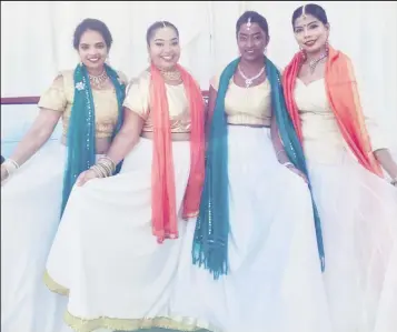  ??  ?? (second from left) with a group of dancers from the Indian Cultural Centre at Mahatma Gandhi’s 150th birthday celebratio­n. Her favourite teacher, Pankhuri Srivastava is the dancer, first from the right.