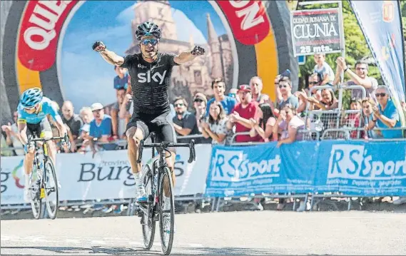  ?? FOTO: EFE ?? Demarraje a 200 metros de la meta y victoria Mikel Landa dio el primer golpe a sus rivales ganando la etapa en el alto del Castillo de la capital burgalesa