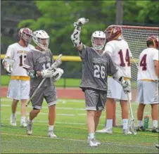  ?? PETE BANNAN — DIGITAL FIRST MEDIA ?? Conestoga’s Kent Hjelm (26) celebrates his first half goal against Avon Grove at West Chester Henderson Saturday evening.