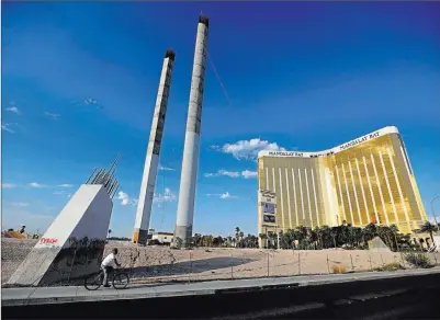  ?? K.M. Cannon ?? Las Vegas Review-journal @Kmcannonph­oto The partially built Skyvue observatio­n-wheel project, across the Strip from Mandalay Bay, stalled in 2012.