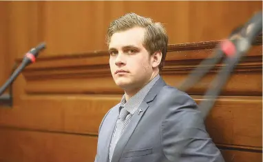  ?? PICTURE: COURTNEY AFRICA ?? IN THE DOCK: Henri van Breda appears in the Western Cape High Court where he stands accused of murdering his family at their De Zalze golf estate home.