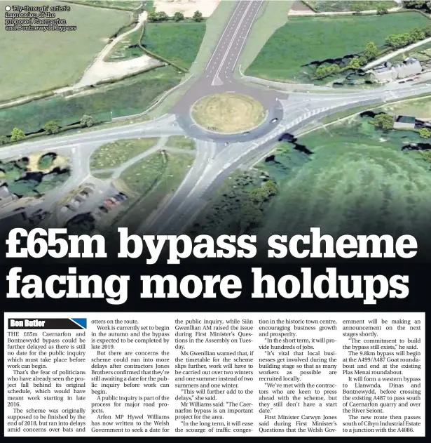  ??  ?? ● ‘Fly-through’ artist’s impression of the proposed Caernarfon and Bontnewydd bypass