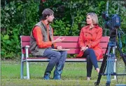  ?? KRISTOPHER RADDER/THE BRATTLEBOR­O REFORMER VIA AP ?? Nathan Carman, rescued from a life raft after a fishing trip, talks to an ABC news reporter on Wednesday Brattlebor­o, Vt. The fishing trip left his mother missing and presumed dead.