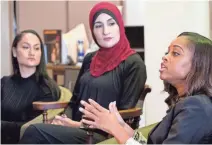  ??  ?? Tamika Mallory, right, led last year’s Women’s March on Washington with fellow co-chairs Carmen Perez, left, and Linda Sarsour. MARK LENNIHAN/AP