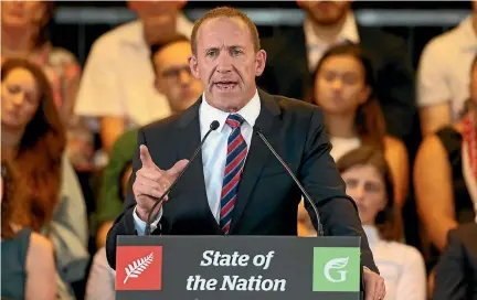  ?? PHOTO: DAVID WHITE/FAIRFAX NZ ?? Labour Leader Andrew Little shares a stage with the Greens at the joint State of the Nation event In Auckland.