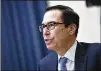  ?? KEVIN DIETSCH / POOL VIA AP ?? “We’ve learned that if you shut down the economy, you’re going to create more damage,” says Treasury Secretary Steven Mnuchin.