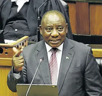  ?? / SIYABULELA DUDA/ GCIS ?? President Cyril Ramaphosa addresses the joint sitting of parliament on the national crisis of gender-based violence and femicide yesterday.