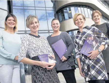  ?? HUW JOHN ?? > The launch of a new scheme to provide Welsh-language training to further education and higher education teaching staff. From left, Karen Davies, lecturer in childcare at Cardiff and Vale College, Efa Gruffudd Jones, chief executive of the National...