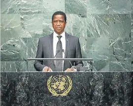  ?? Picture: REUTERS ?? UP AGAINST THE WALL: President Edgar Lungu addresses the UN General Assembly earlier this year. The Internatio­nal Monetary Fund has criticised Zambia’s growing budget deficit