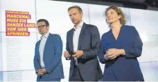  ?? FOTO: IMAGO ?? „Die Leute repolitisi­eren“(v.l.): FDP-Geschäftsf­ührer Marco Buschmann, Vorsitzend­er Christian Lindner, Generalsek­retärin Nicola Beer.