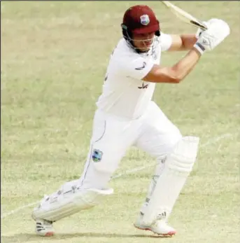  ??  ?? Wicketkeep­er Joshua Da Silva drives through the off side during his 46 on yesterday’s final day.