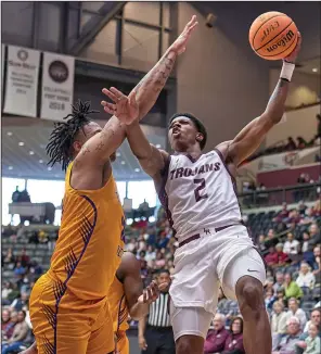  ?? (UALR Athletics) ?? UALR guard Khalen Robinson (2) is one of three players on the Trojans’ roster who played in the NCAA Tournament. Robinson was in the NCAA Tournament last season at Texas A&M and in 2022 and 2021 while at the University of Arkansas.