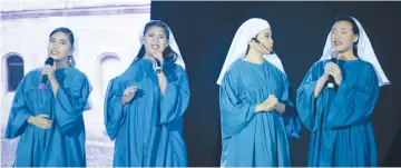  ??  ?? HOW DO YOU SOLVE A PROBLEM LIKE MARIA? (From left) Patricia Aceron (Sister Margareta), Jamie Mangaoil (Sister Bertha), Jasmine Ruano (The Mother Abbess) and Shanice Sun (Sister Sophia).