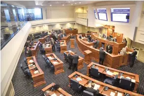  ?? BRIAN LYMAN/ALABAMA REFLECTOR ?? Senators work in the Alabama Senate chamber on Feb. 20 in Montgomery, Ala.