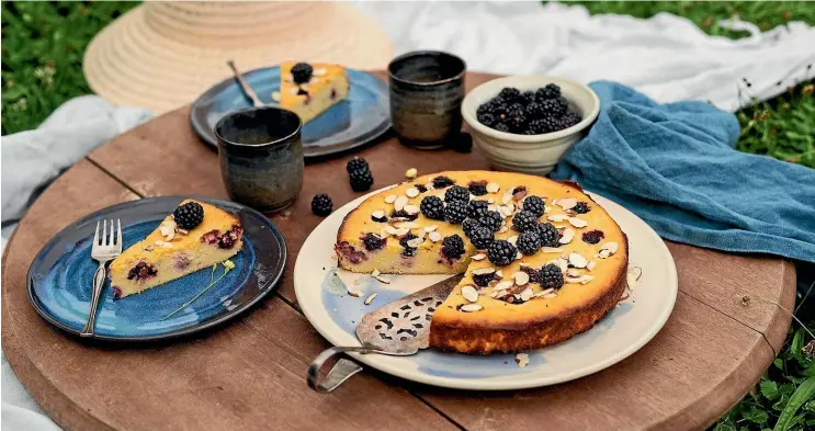  ?? PHOTOS: NICOLA GALLOWAY ?? Blackberry and ricotta torta whipped up with homemade ricotta and homegrown blackberri­es.