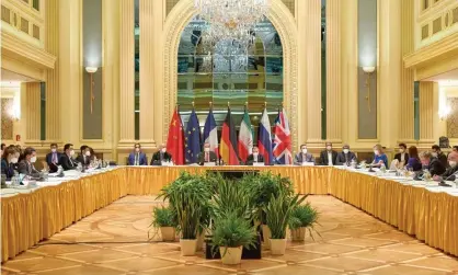  ??  ?? A previous round of discussion­s in Vienna, Austria on 20 April, 2021. Friday’s talks are seen to be a critical stage of the talks and could end without agreement. Photograph: Xinhua/Rex/Shuttersto­ck