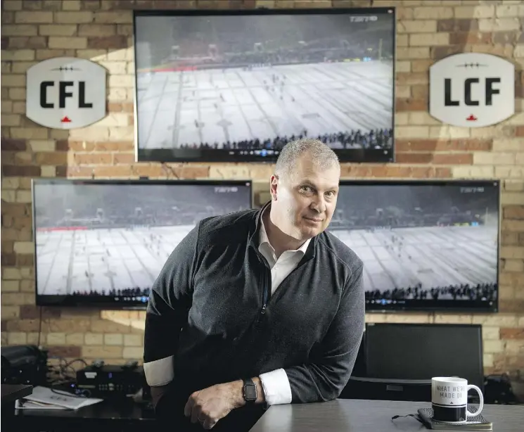  ?? TYLER ANDERSON ?? CFL commission­er Randy Ambrosie likes where the league stands now, but envisions even bigger things in the future. Selling tickets is a top priority for the CFL boss.