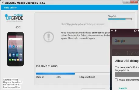  ??  ?? Alcatel’s Mobile Upgrade S app fixed our self-inflicted bootloop problem.