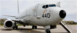  ??  ?? Relocating: A P-8A Poseidon spy plane at RAF Lossiemout­h