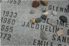  ?? ?? Names of the deceased line Nature’s Sanctuary at West Laurel Hill Cemetery.