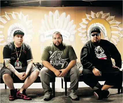  ?? PAT BOLDUC ?? A Tribe Called Red, from left, DJ NDN, DJ Shub and Bear Witness, has made the short list for the Polaris Prize.