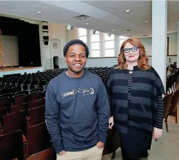  ?? FROM STAFF REPORTS [PHOTO BY DOUG HOKE, THE OKLAHOMAN ARCHIVES] ?? Local rapper and Oklahoma Jazz Hall of Fame inductee Jabee Williams, left, and Neila Crank-Clements, executive director of Progress OKC, are seen in 2017 inside the auditorium at The Douglass.