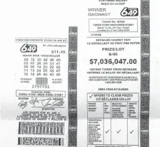  ?? SUPPLIED PHOTO ?? This is a copy of the winning Lotto 6/49 ticket from the July 31, 2013, draw.