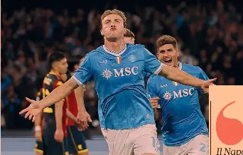  ?? LAPRESSE ?? Danese Rasmus Hojlund, 22 anni, attaccante del Napoli con cui ha già segnato 4 gol in 7 partite